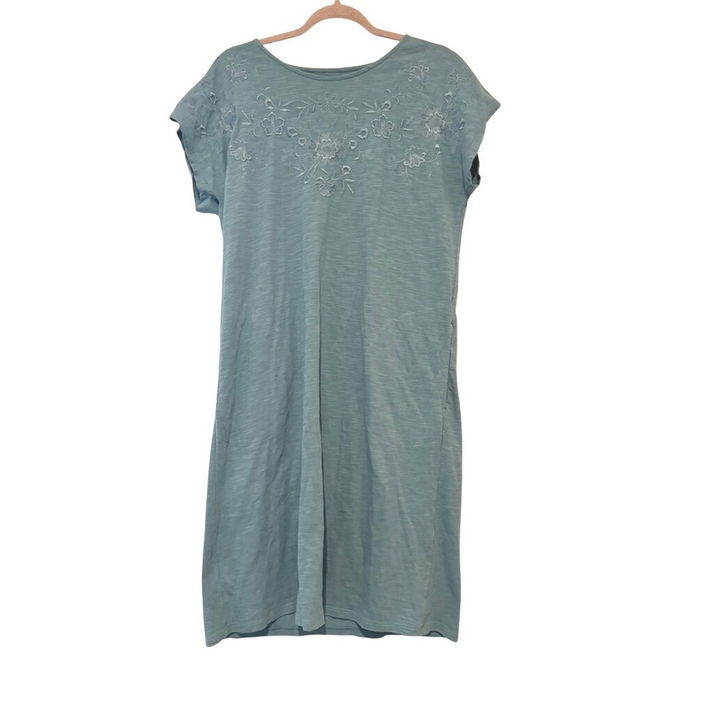 Pure J Jill oversized S cotton blue short sleeve shift embroidered dress Kโ